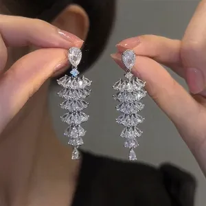 Holiday Sparkle Tree Drops - Zircon Christmas Tree Drop Earrings