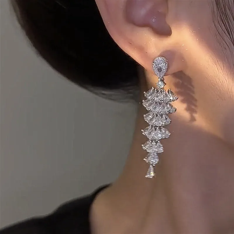 Holiday Sparkle Tree Drops - Zircon Christmas Tree Drop Earrings