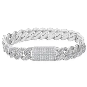 Iced Out Diamond Cuban Link Bracelet in White Gold - 12mm