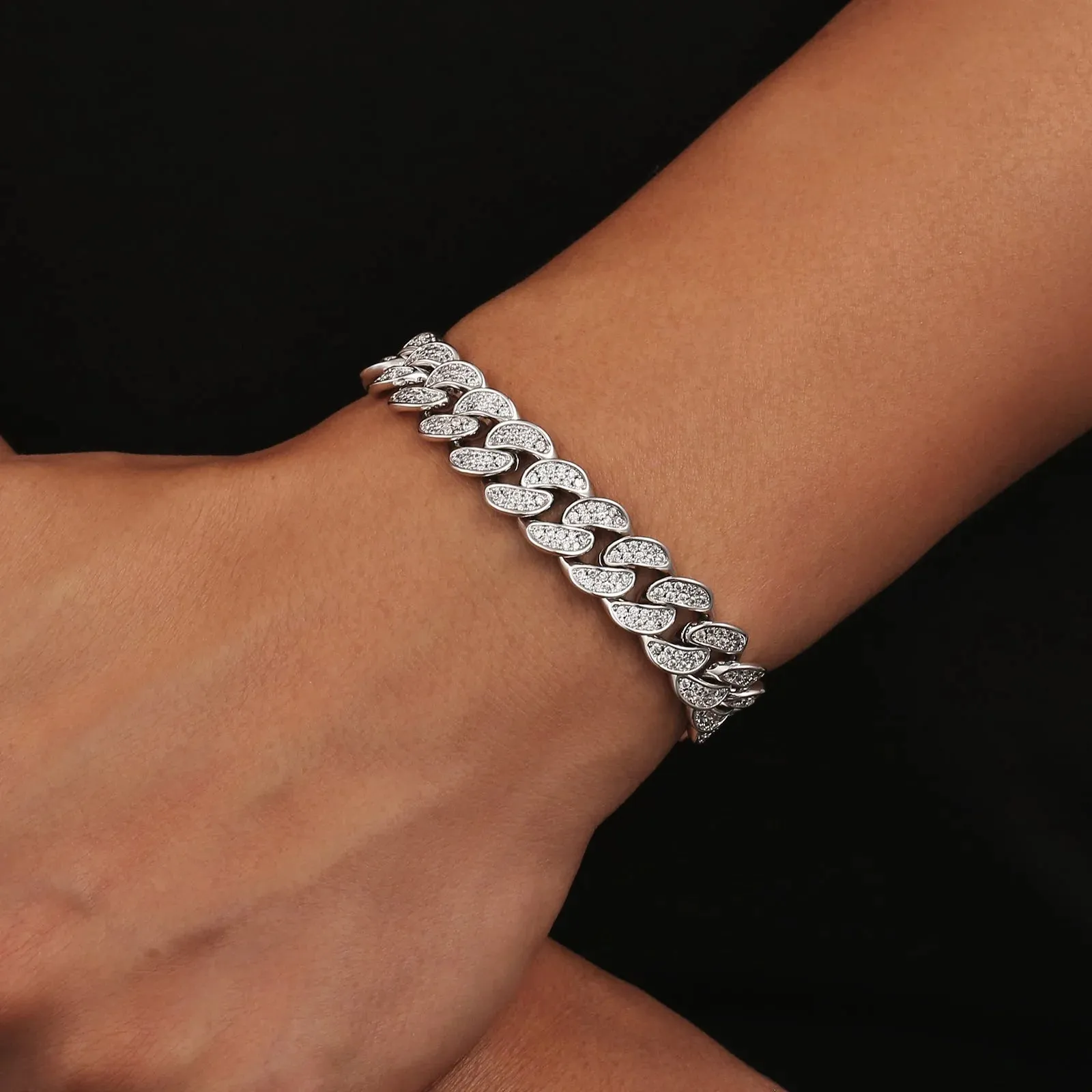 Iced Out Diamond Cuban Link Bracelet in White Gold - 12mm