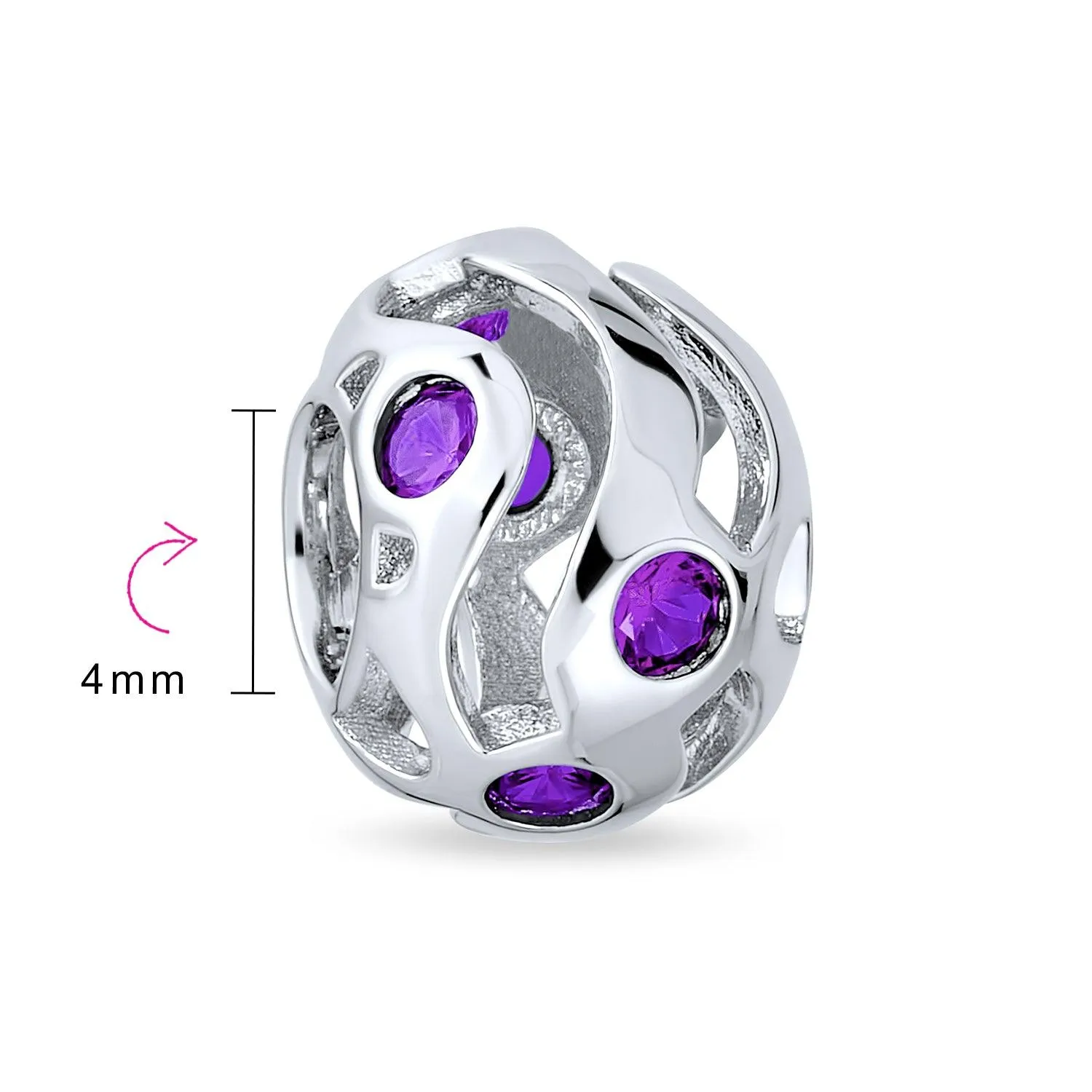 Imitation Amethyst Sapphire CZ Blue Purple Wave Bead Charm Barrel