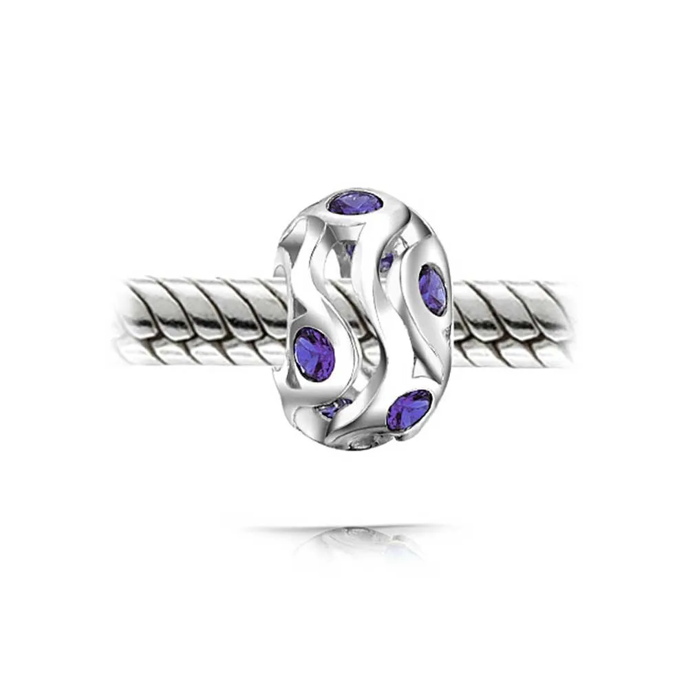 Imitation Amethyst Sapphire CZ Blue Purple Wave Bead Charm Barrel
