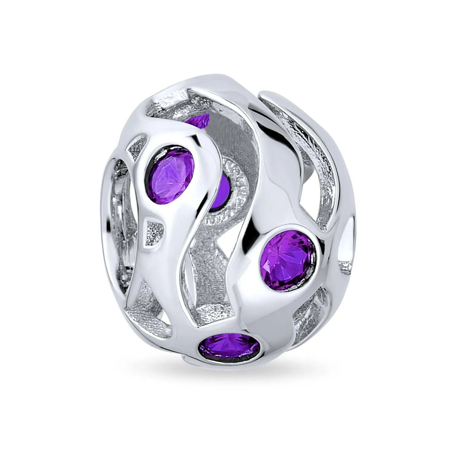 Imitation Amethyst Sapphire CZ Blue Purple Wave Bead Charm Barrel