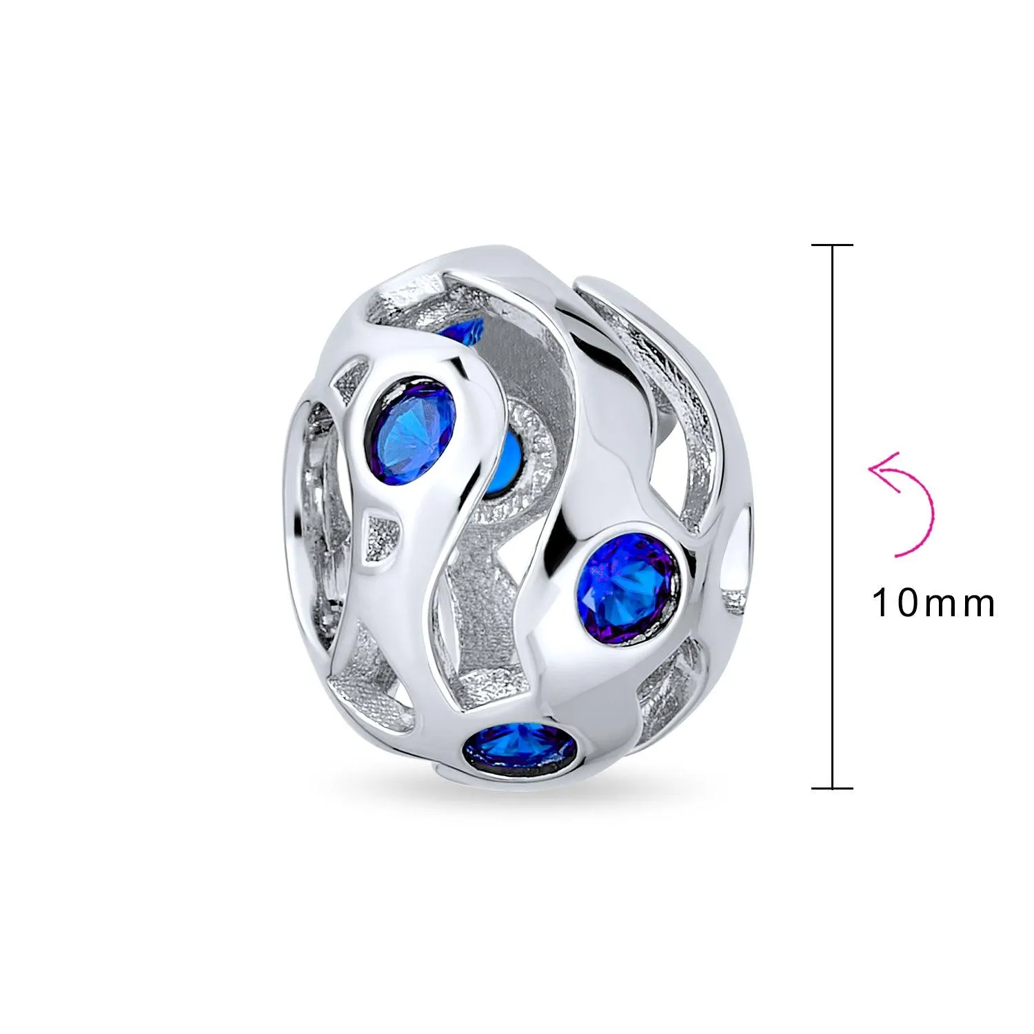 Imitation Amethyst Sapphire CZ Blue Purple Wave Bead Charm Barrel