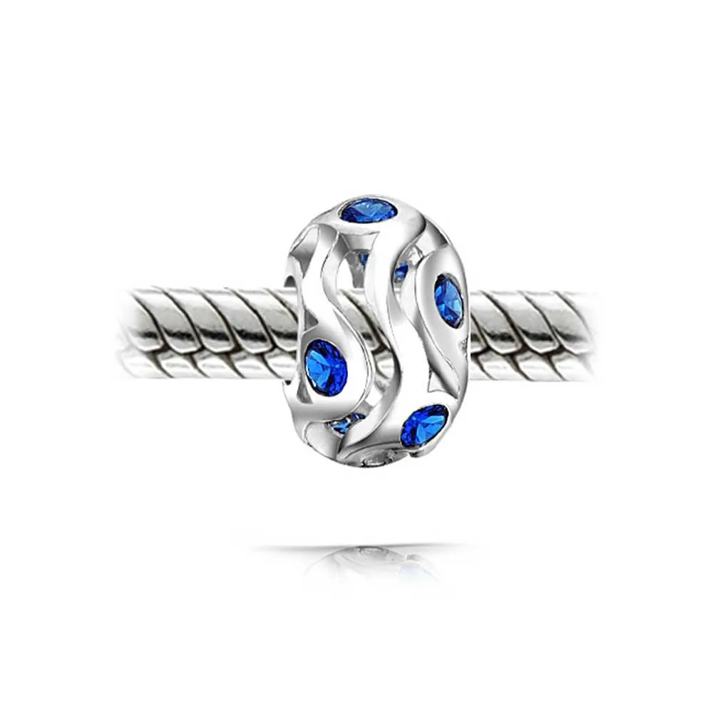 Imitation Amethyst Sapphire CZ Blue Purple Wave Bead Charm Barrel
