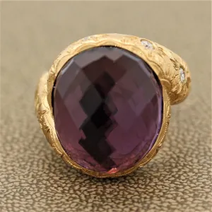 Italian Amethyst Diamond Gold Cocktail Ring
