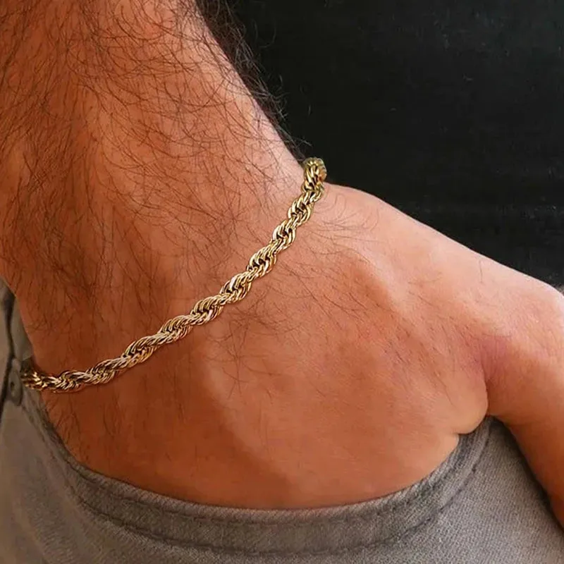 JC - Twisted Rope Chain Bracelet: Minimalist stainless steel, unisex design for men and women