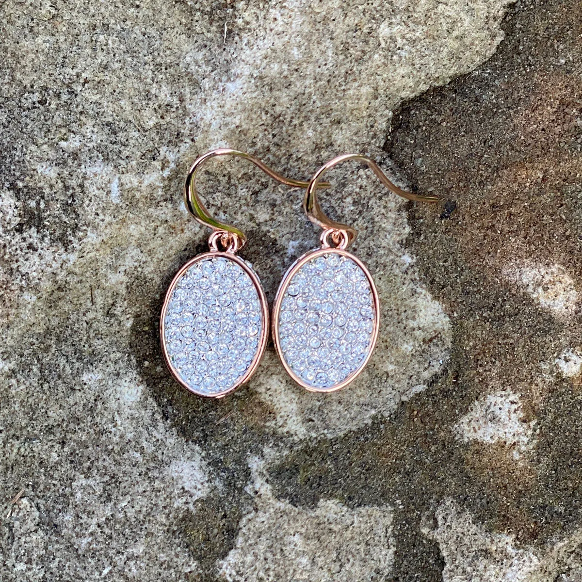 Jocelyn Two Tone Silver Rose Gold Oval Earrings