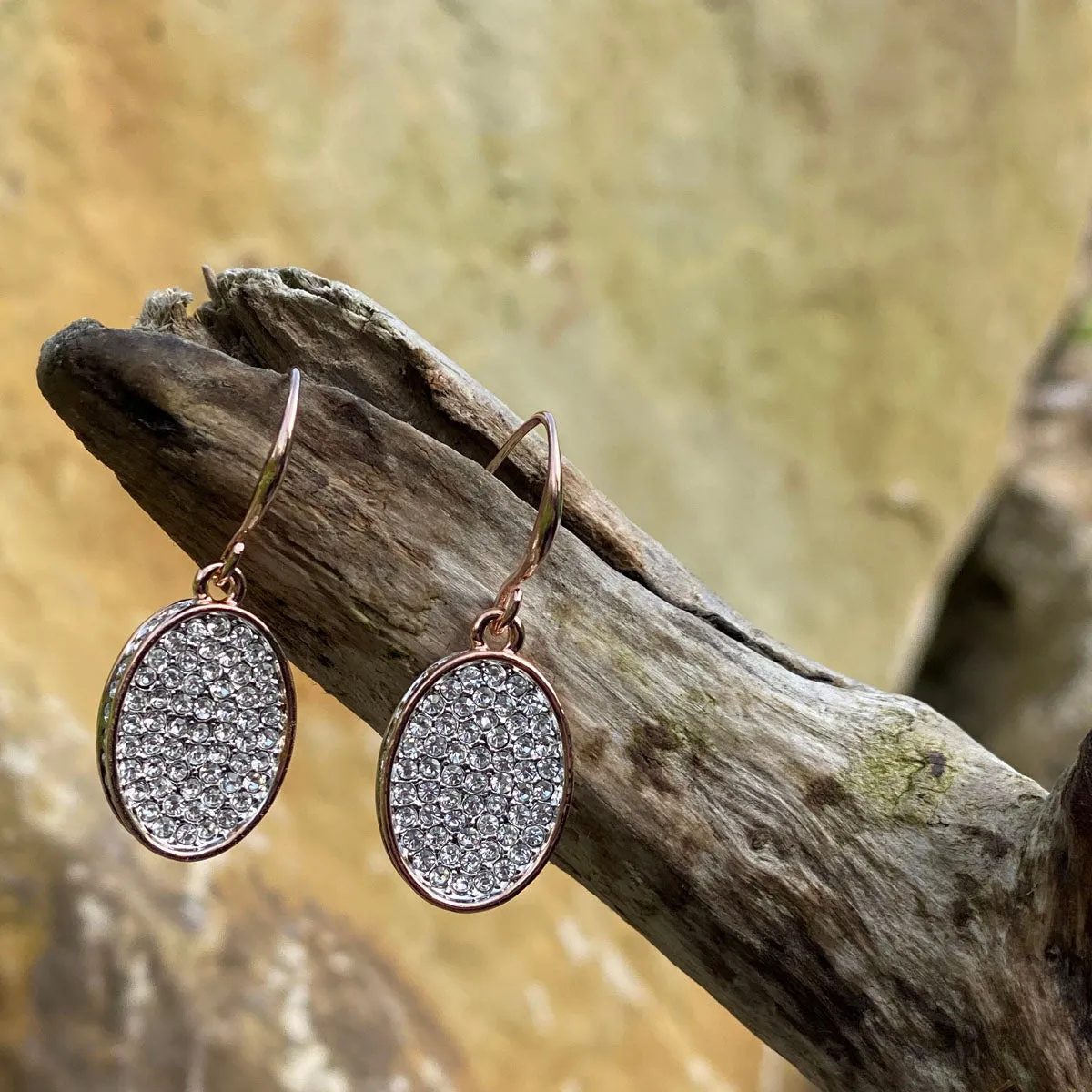 Jocelyn Two Tone Silver Rose Gold Oval Earrings