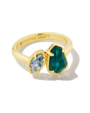 Kendra Scott  Alexandria Cocktail Ring Gold Teal Green Mix Size 8