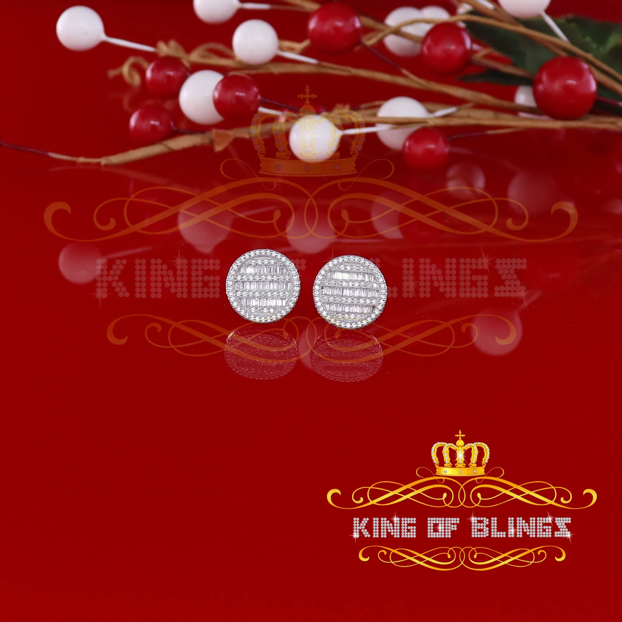 King of Blings- 0.68ct Cubic Zirconia 925 Sterling White Silver Round Men's & Women's Earrings