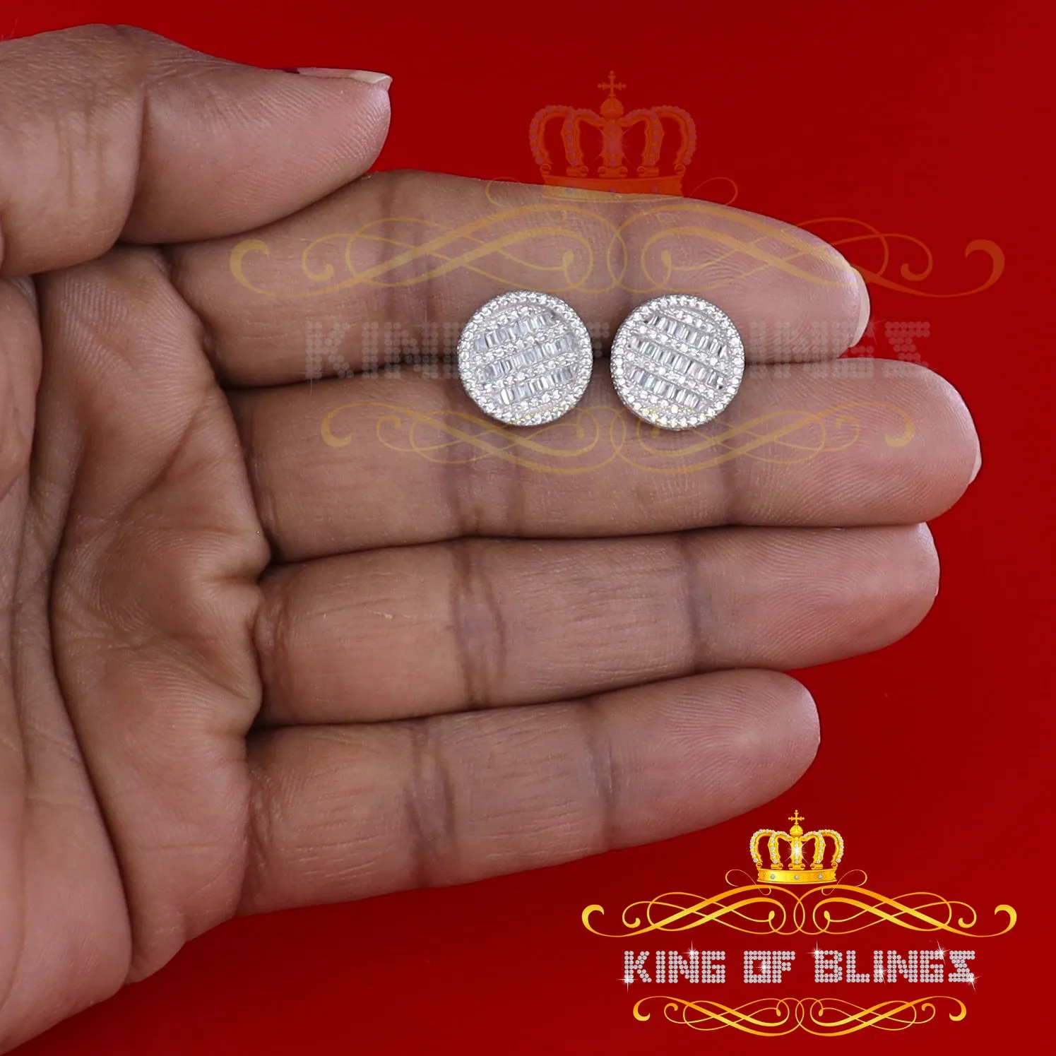 King of Blings- 0.68ct Cubic Zirconia 925 Sterling White Silver Round Men's & Women's Earrings