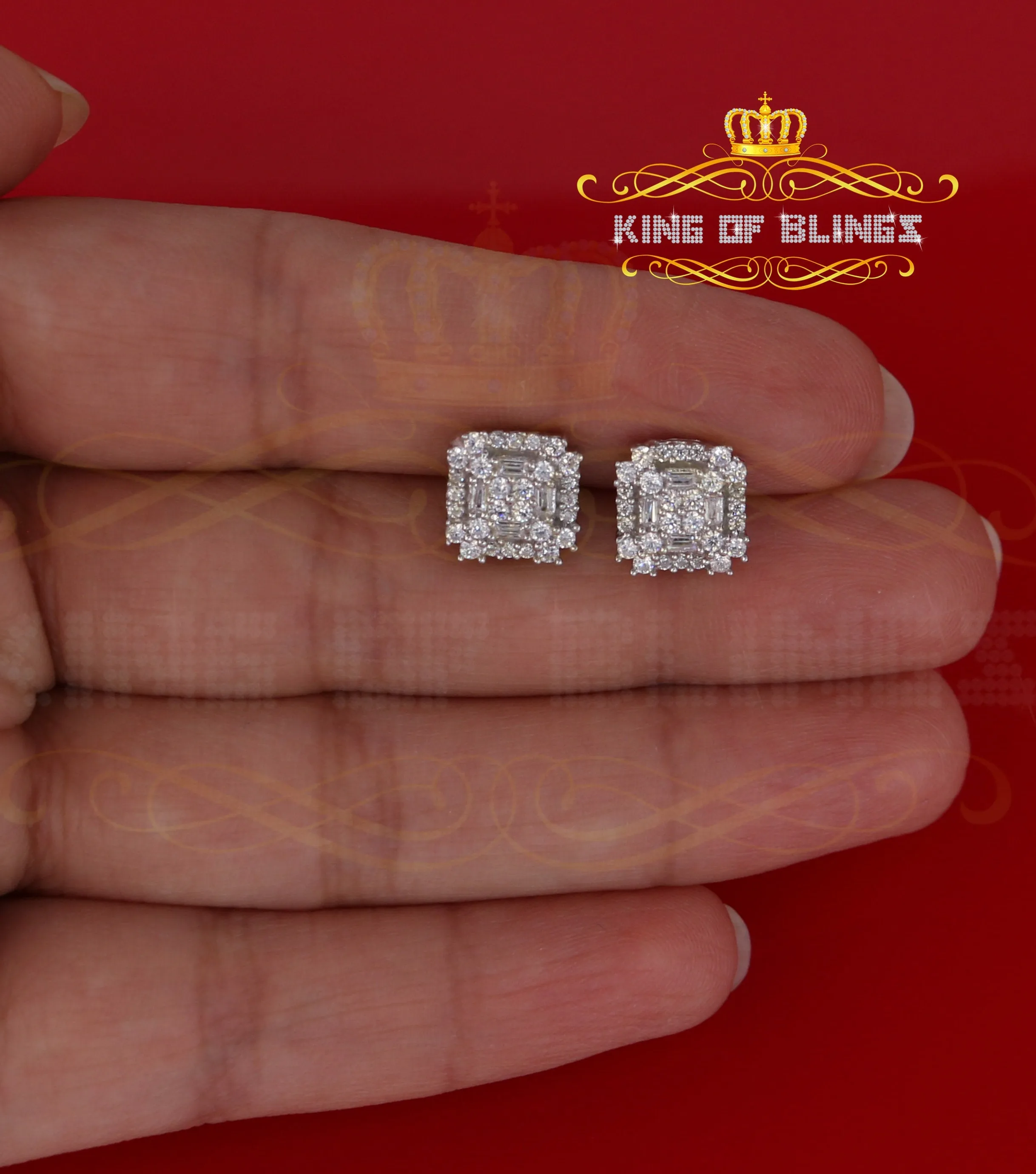 King of Blings- 1.18ct Cubic Zirconia 925 White Silver Women's & Men's Hip Hop Square Earrings