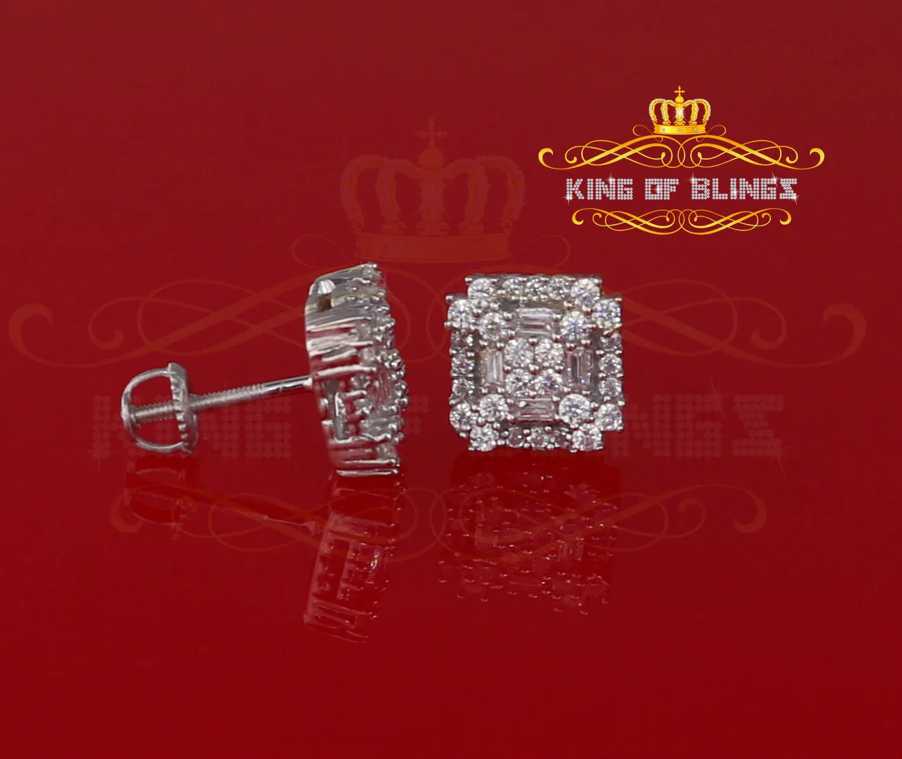 King of Blings- 1.18ct Cubic Zirconia 925 White Silver Women's & Men's Hip Hop Square Earrings