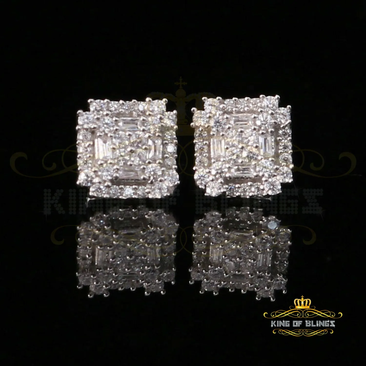 King of Blings- 1.18ct Cubic Zirconia 925 White Silver Women's & Men's Hip Hop Square Earrings