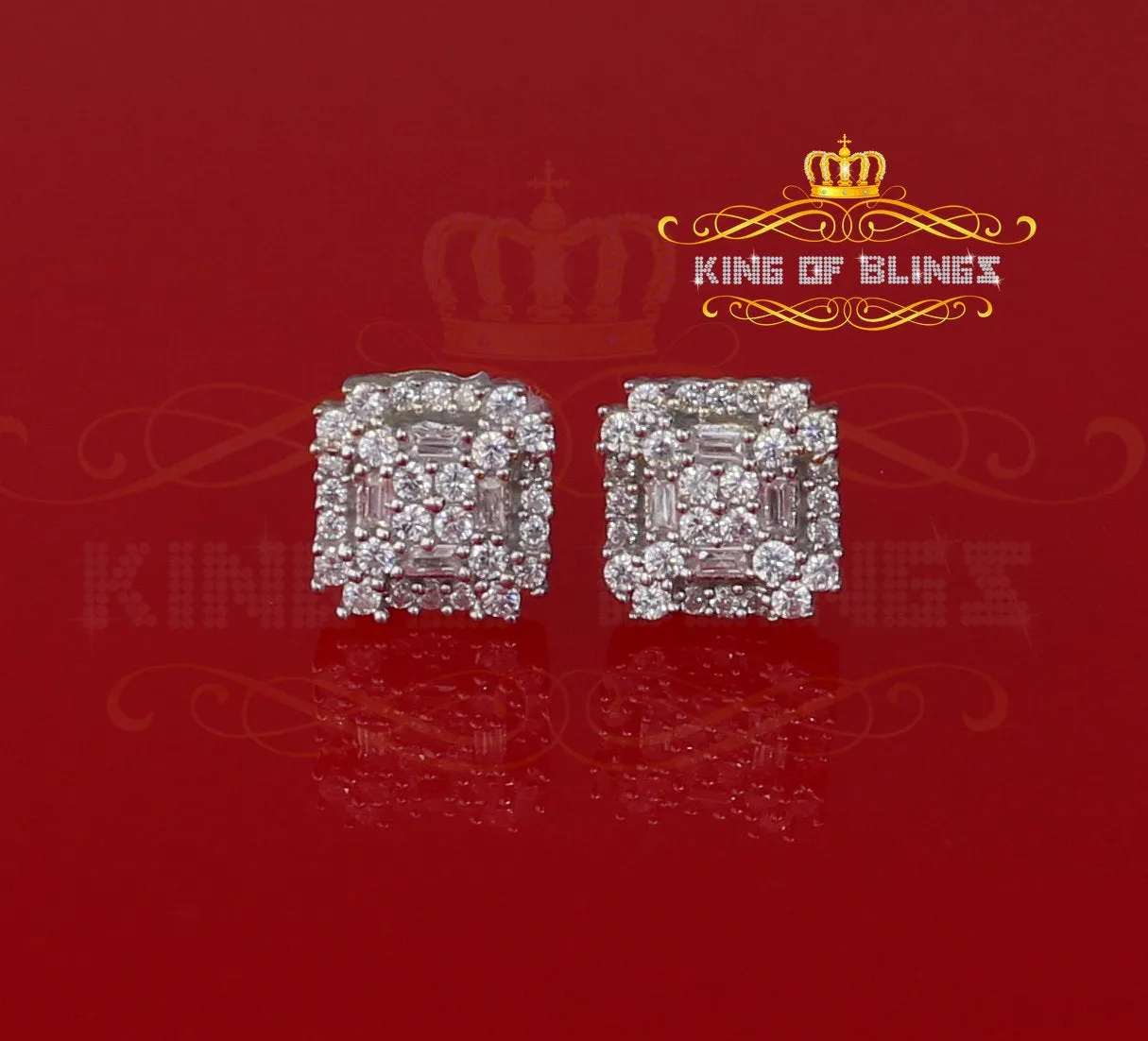 King of Blings- 1.18ct Cubic Zirconia 925 White Silver Women's & Men's Hip Hop Square Earrings