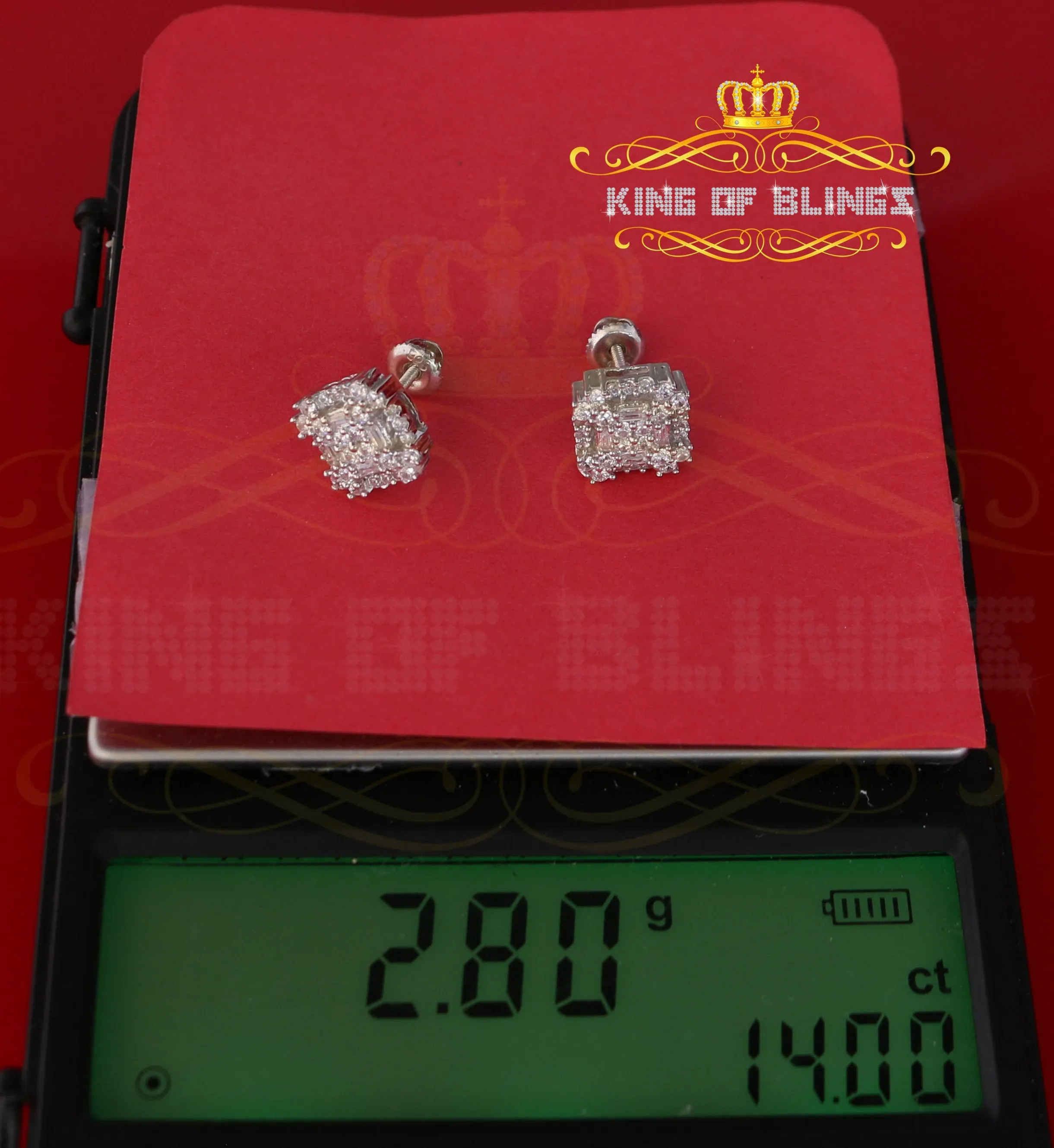 King of Blings- 1.18ct Cubic Zirconia 925 White Silver Women's & Men's Hip Hop Square Earrings