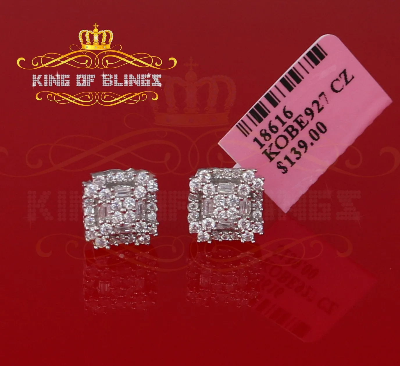 King of Blings- 1.18ct Cubic Zirconia 925 White Silver Women's & Men's Hip Hop Square Earrings