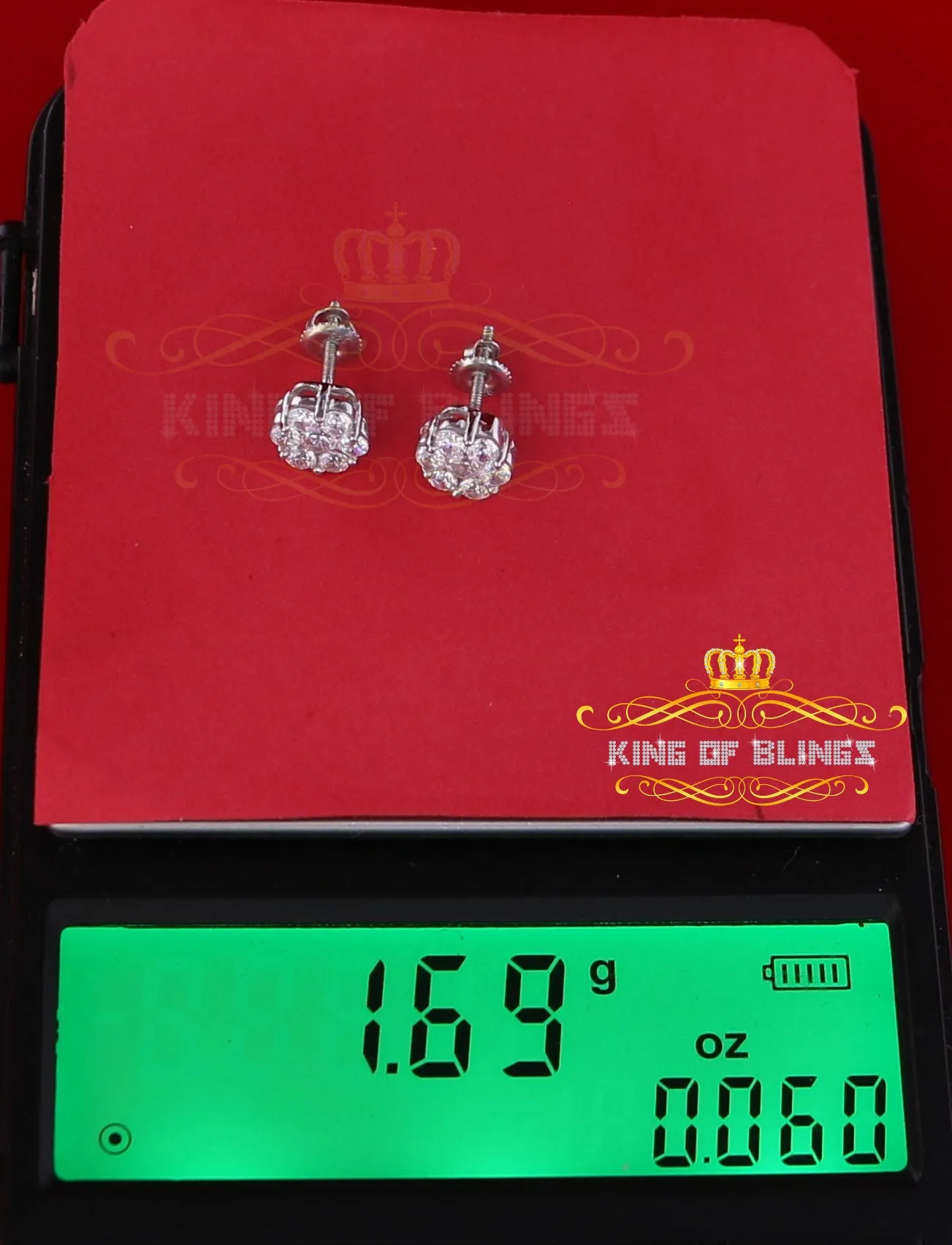 King of Blings- 925 White Silver Sterling 2.06ct Cubic Zirconia Hip Hop Floral Women's Earrings