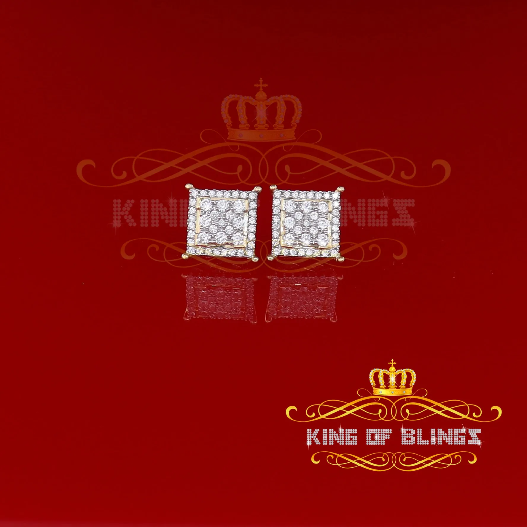 King of Bling's Hip Hop 925 Yellow Sterling Silver 2.73ct Cubic Zirconia Women's Square Earrings