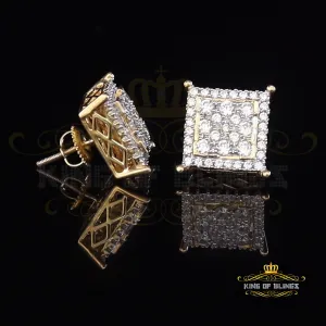King of Bling's Hip Hop 925 Yellow Sterling Silver 2.73ct Cubic Zirconia Women's Square Earrings