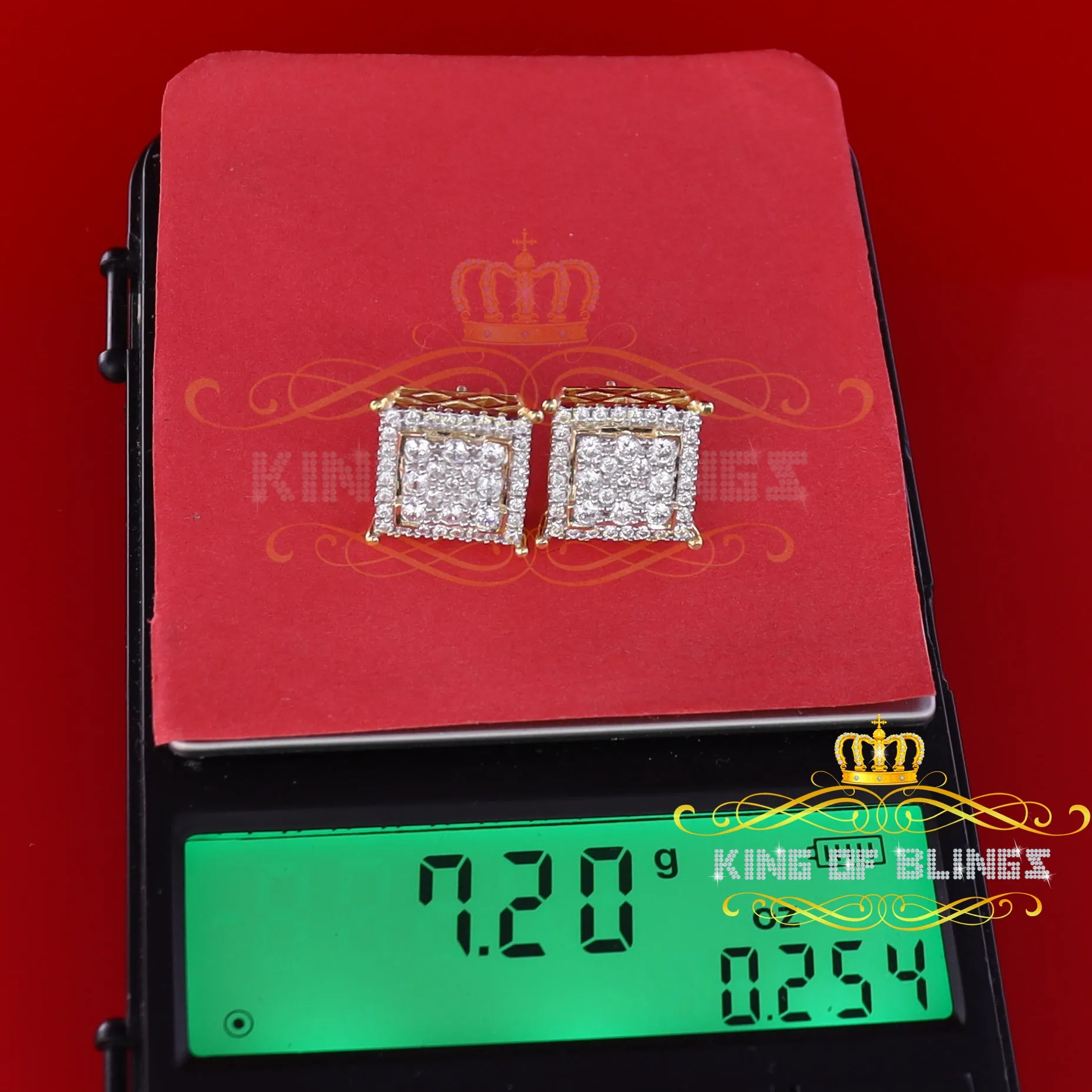 King of Bling's Hip Hop 925 Yellow Sterling Silver 2.73ct Cubic Zirconia Women's Square Earrings