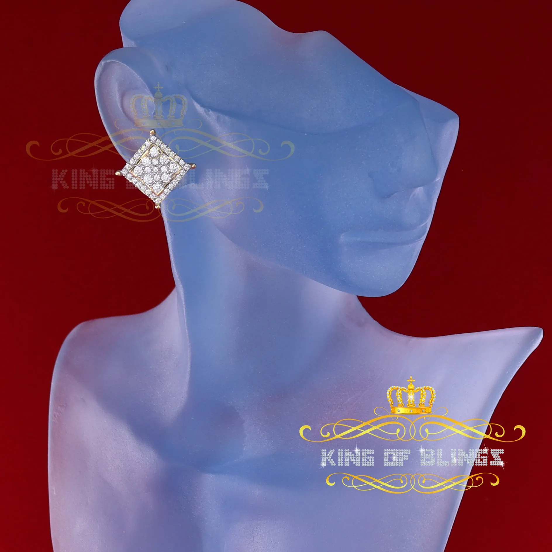 King of Bling's Hip Hop 925 Yellow Sterling Silver 2.73ct Cubic Zirconia Women's Square Earrings