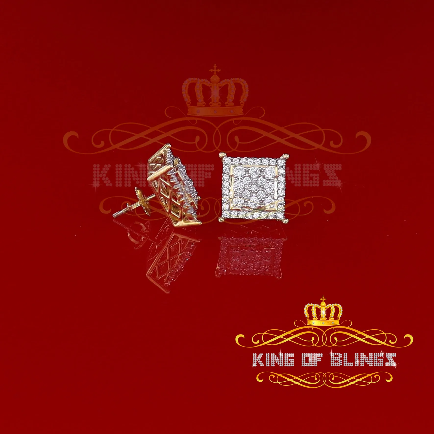 King of Bling's Hip Hop 925 Yellow Sterling Silver 2.73ct Cubic Zirconia Women's Square Earrings