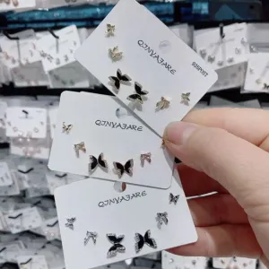 Korean Butterfly Cubic Zirconia Three Pair Earring