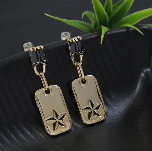 Korean Gold Geometric Star Designed Black Baguette Dangler Earring