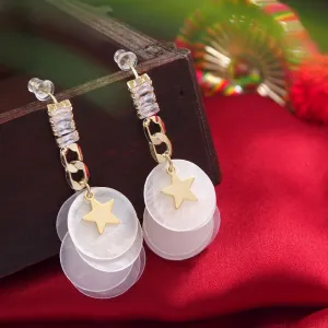 Korean Gold Plated Multi Round Shaped Petals Star Dangler Earring