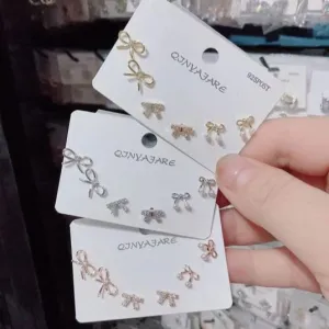 Korean Knot Cubic Zirconia Three Pair Earring