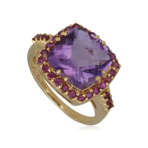 Kosmos Amethyst & Rhodolit Cocktail Ring in 9ct Gelb Gold