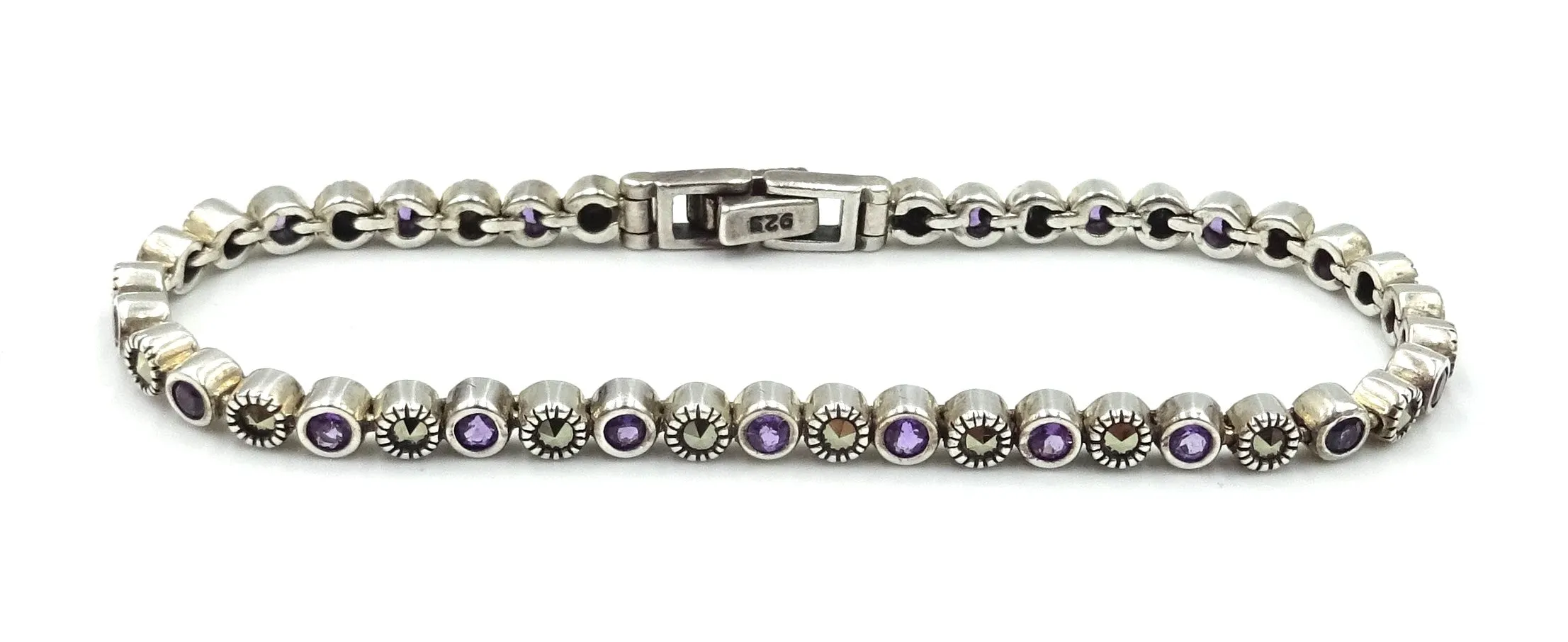 Ladies silver, marcasite and amethyst bracelet. 12.6gr