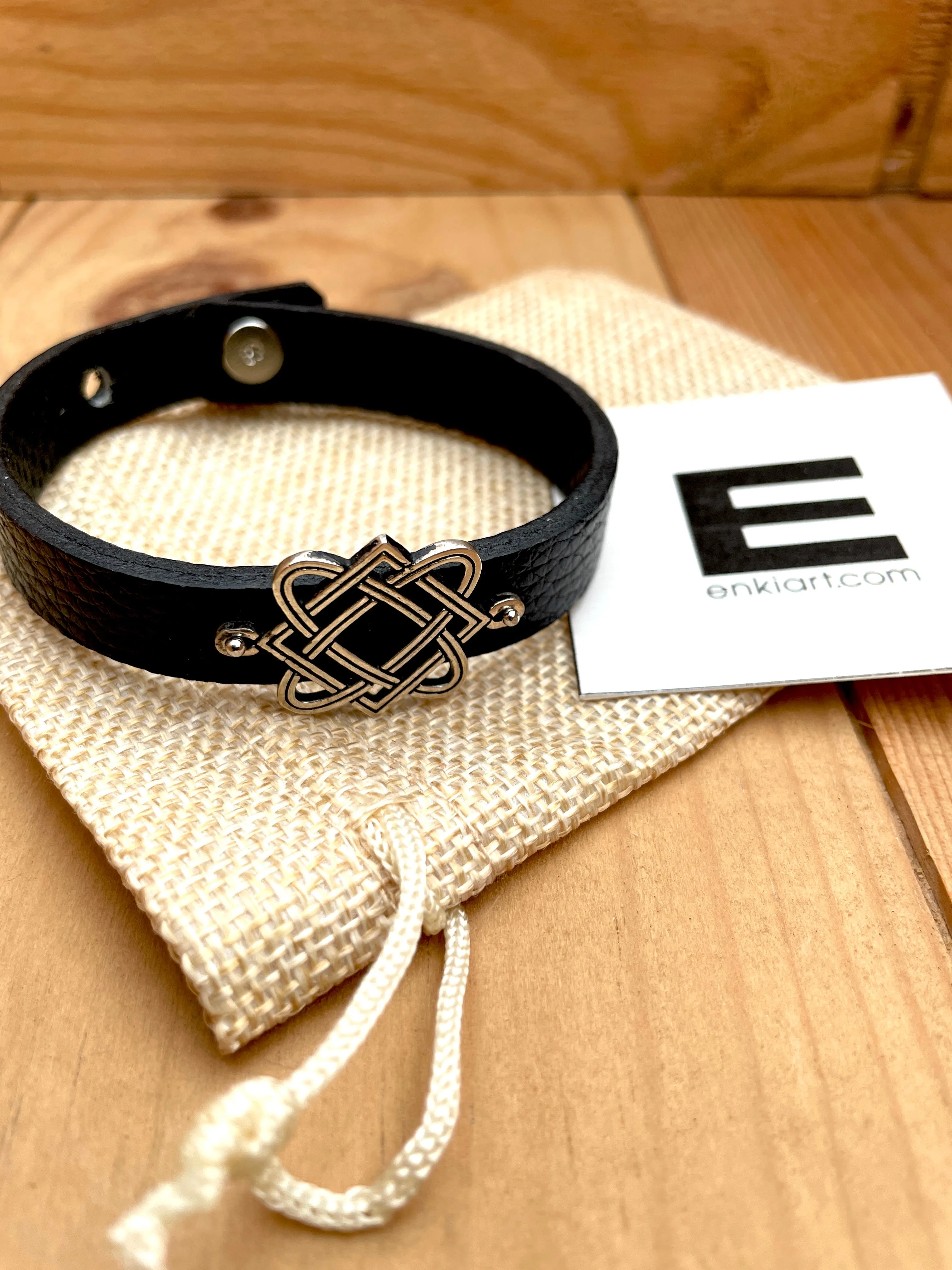 Large Celtic Knot, 925 Sterling Silver & Leather Bracelet