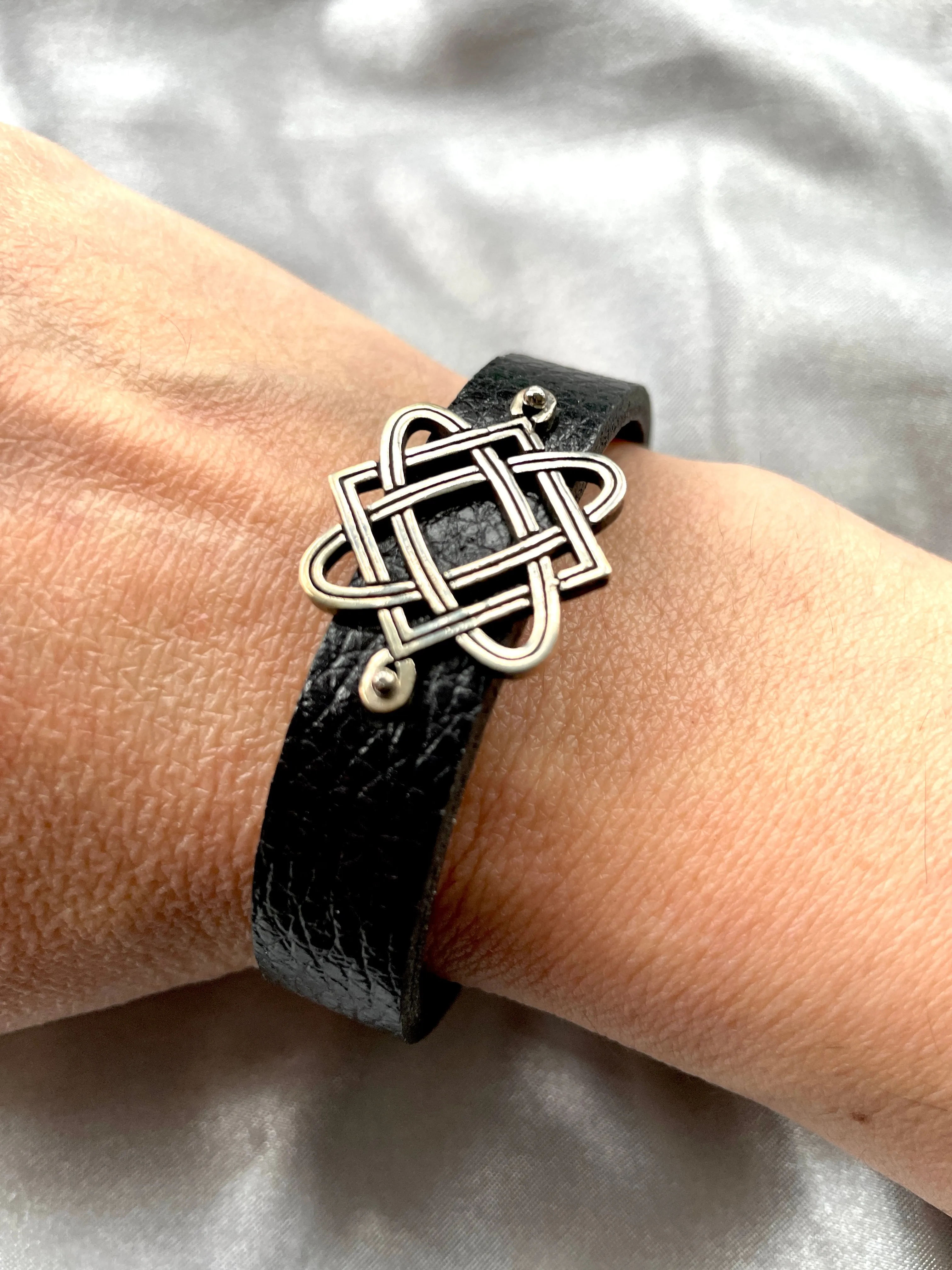 Large Celtic Knot, 925 Sterling Silver & Leather Bracelet