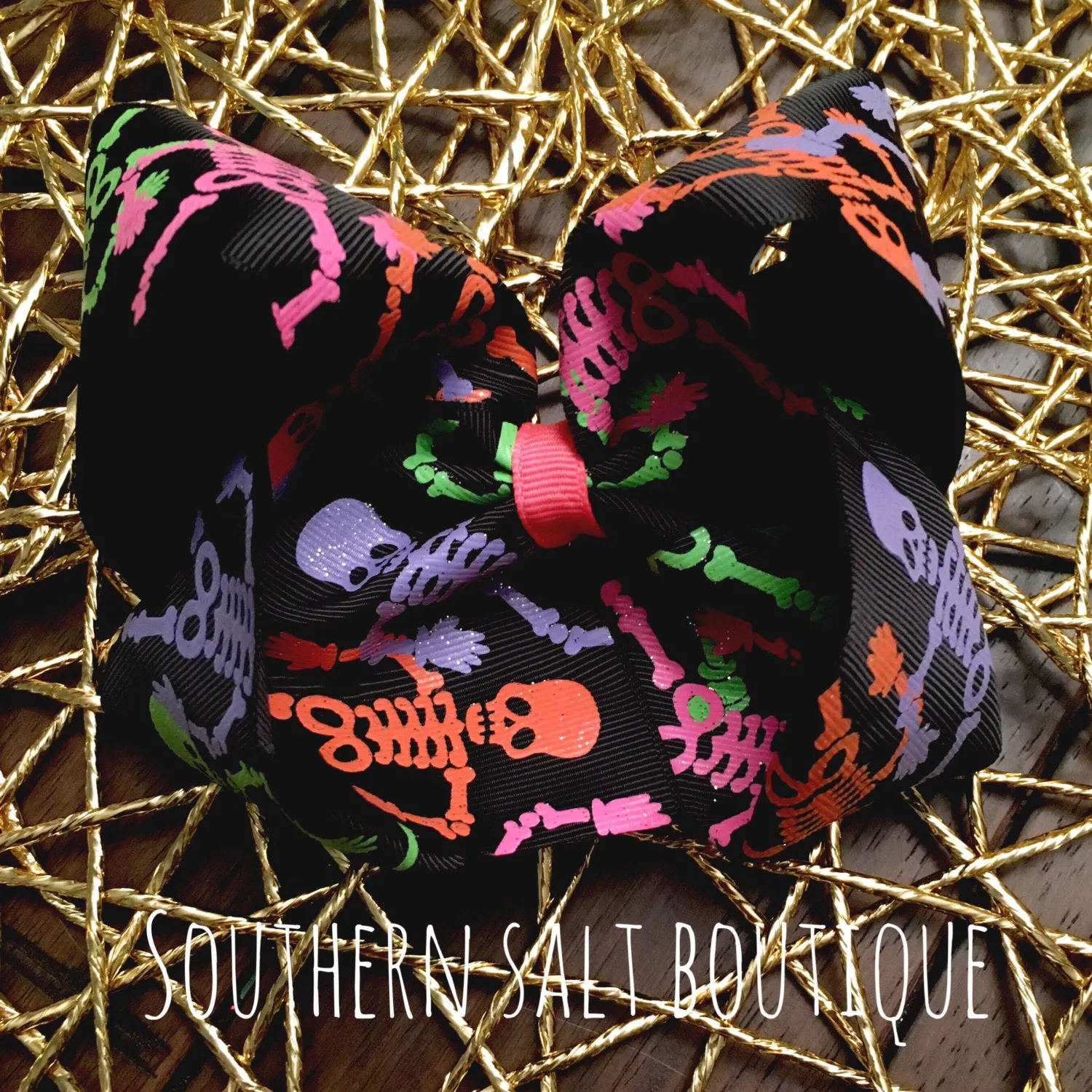 Large Skelton Bow - Halloween Bow - Large Bow