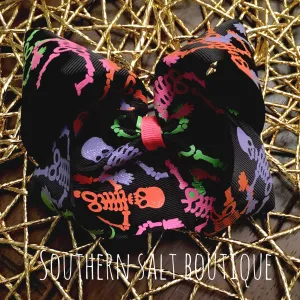 Large Skelton Bow - Halloween Bow - Large Bow