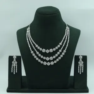 Layered Round Neck Zircon/AD Necklace Set 16212-69