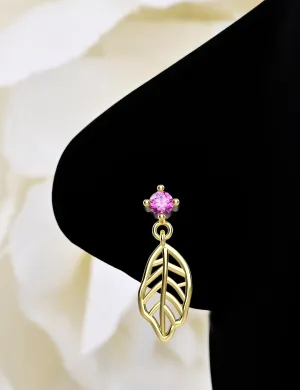 Leaf Nose Stud with Dangle – Nature-Inspired Nose Piercing Ring
