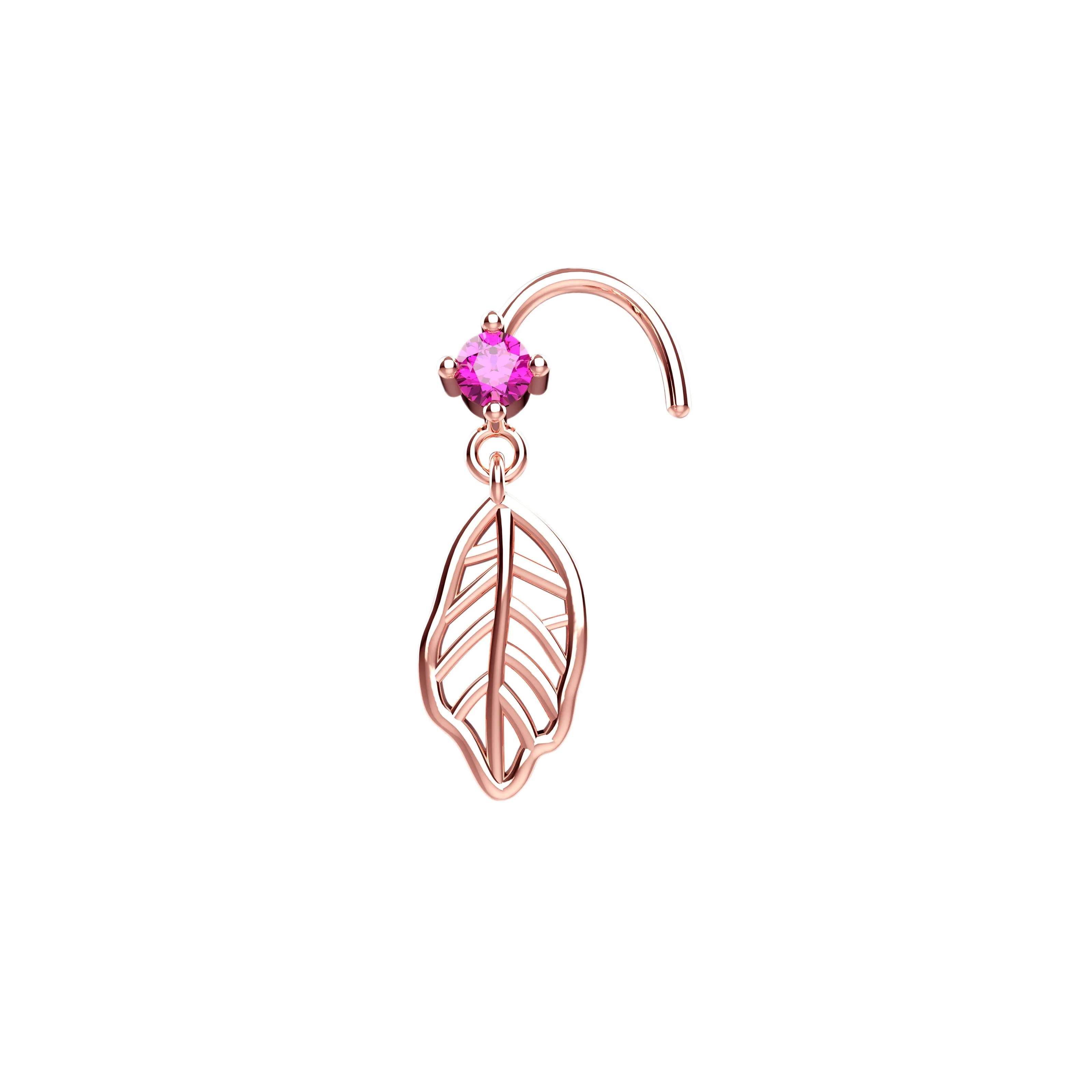 Leaf Nose Stud with Dangle – Nature-Inspired Nose Piercing Ring