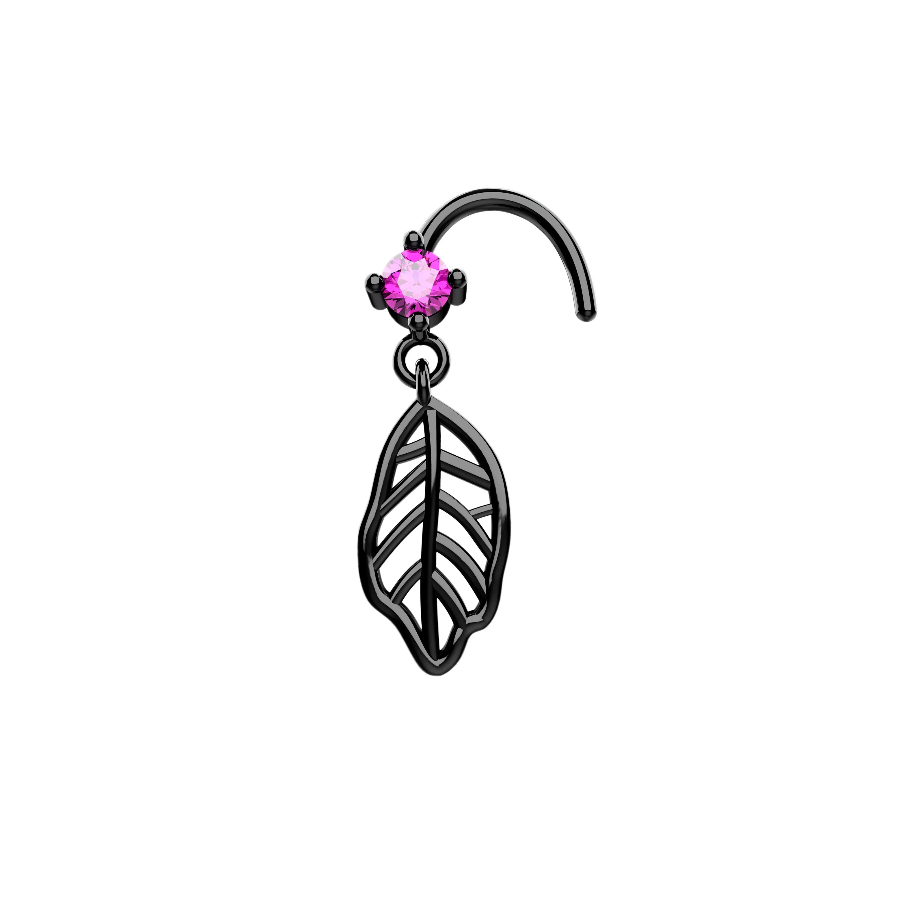 Leaf Nose Stud with Dangle – Nature-Inspired Nose Piercing Ring