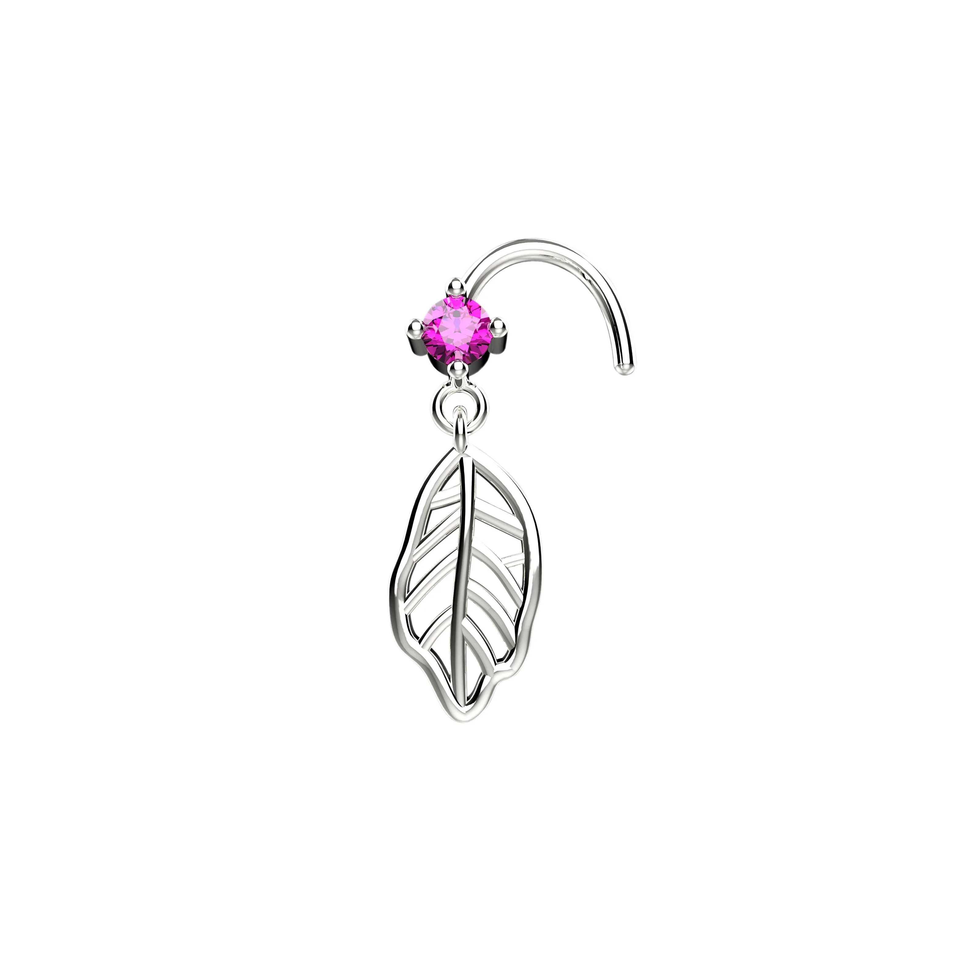 Leaf Nose Stud with Dangle – Nature-Inspired Nose Piercing Ring
