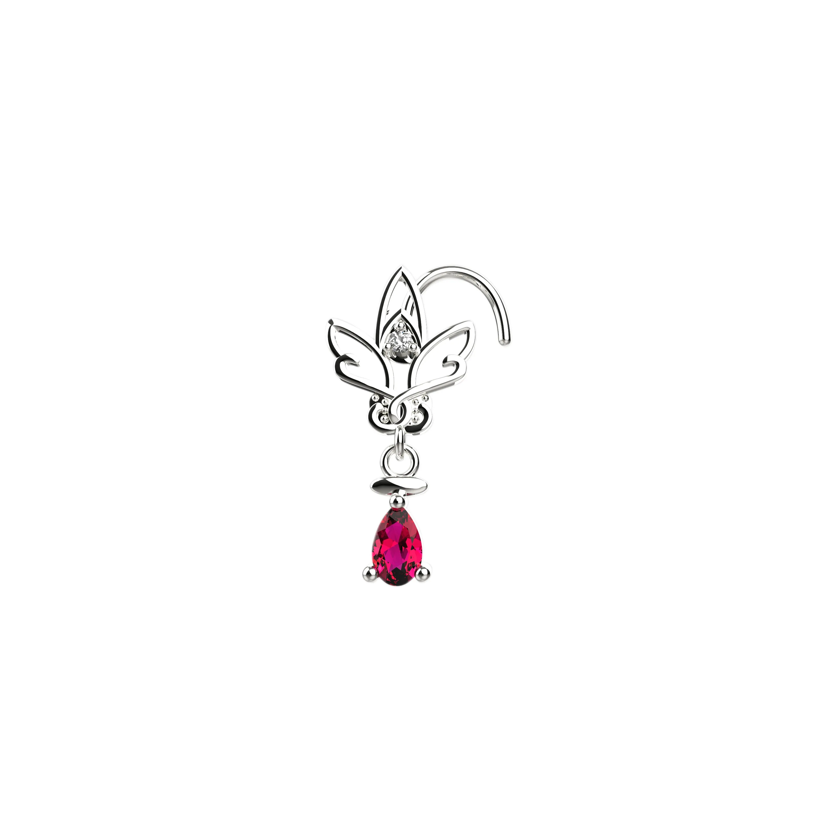 Lotus Dangle Ruby Nose Stud | Elegant Nose Piercing Jewelry