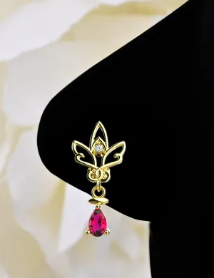 Lotus Dangle Ruby Nose Stud | Elegant Nose Piercing Jewelry