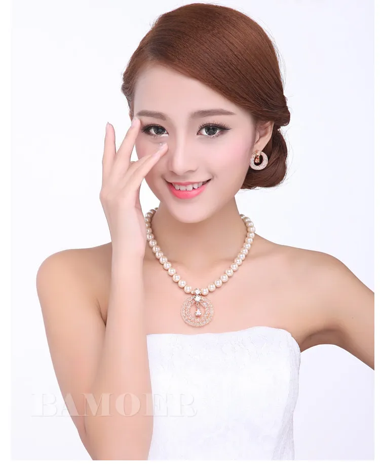 Luxury Pearl Gold Color Zircon Crystal Jewelry Set