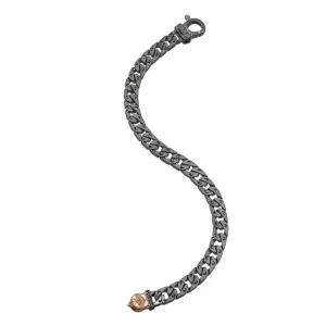Marco Dal Maso Flaming Tongue Link Bracelet in Recycled Oxidized Sterling Silver and 18K Rose Gold Vermeil with Black Diamonds