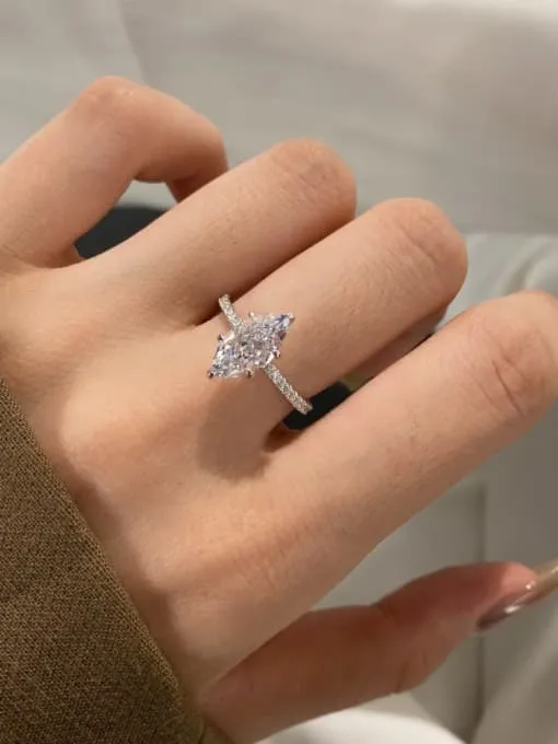Marquise Engagement Ring and Cocktail Solitaire Sterling Silver 925 Tarnish Free Luxury Skinny Diamond Shape Vacation Rings KESLEY