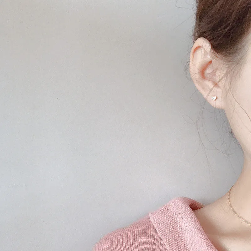 Mini Love Ear Stud South Korean Zircon
