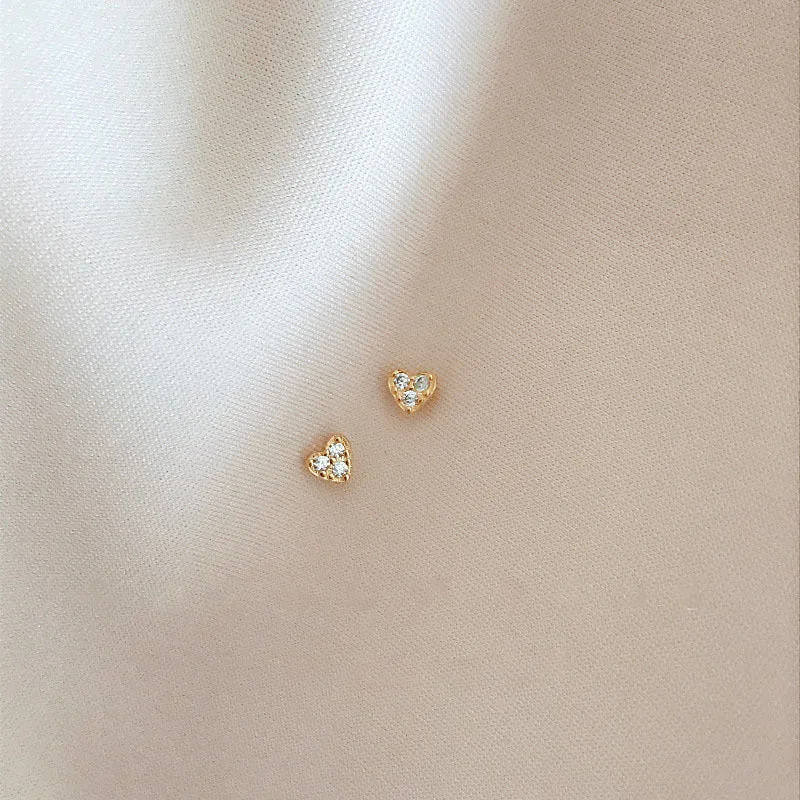 Mini Love Ear Stud South Korean Zircon